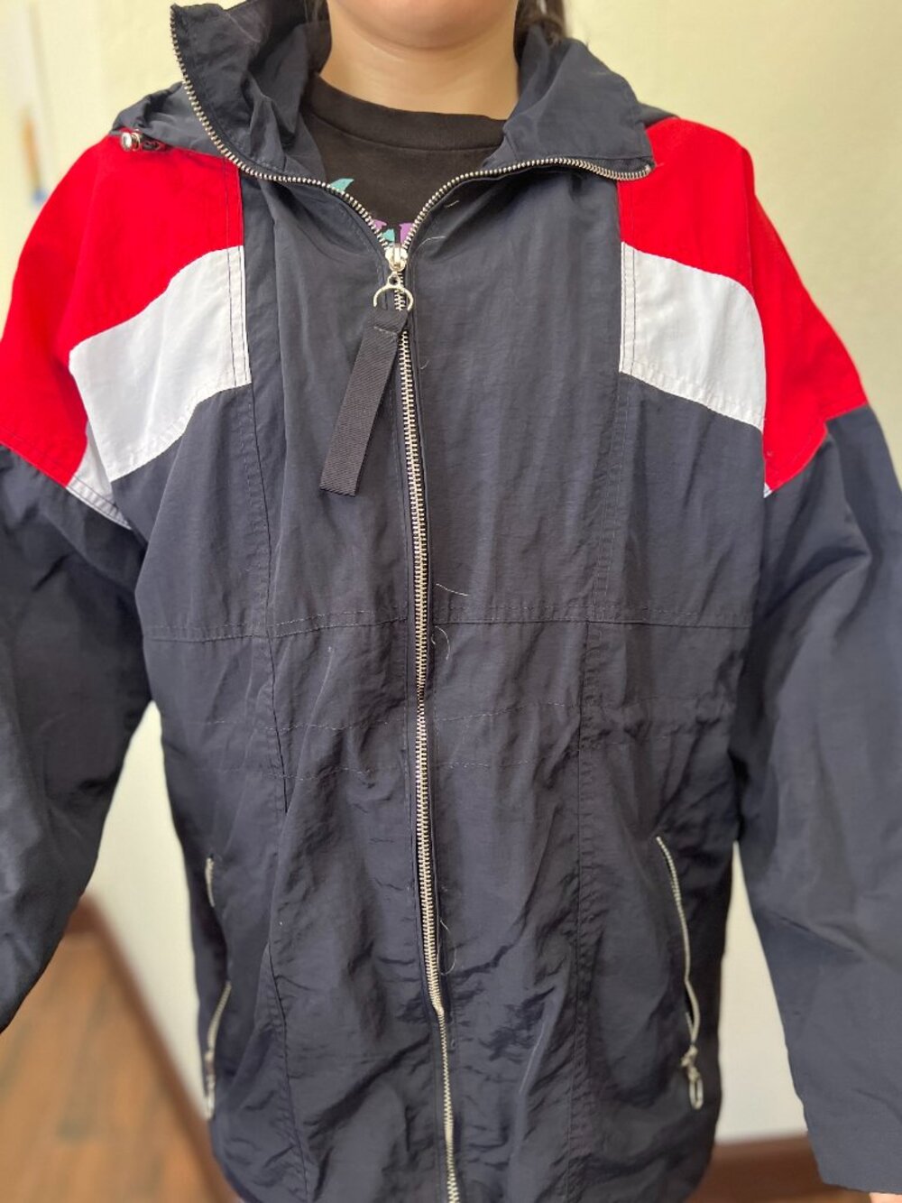 Ashley By 26 International Colorblock Hooded Rain Jacket Size Small
